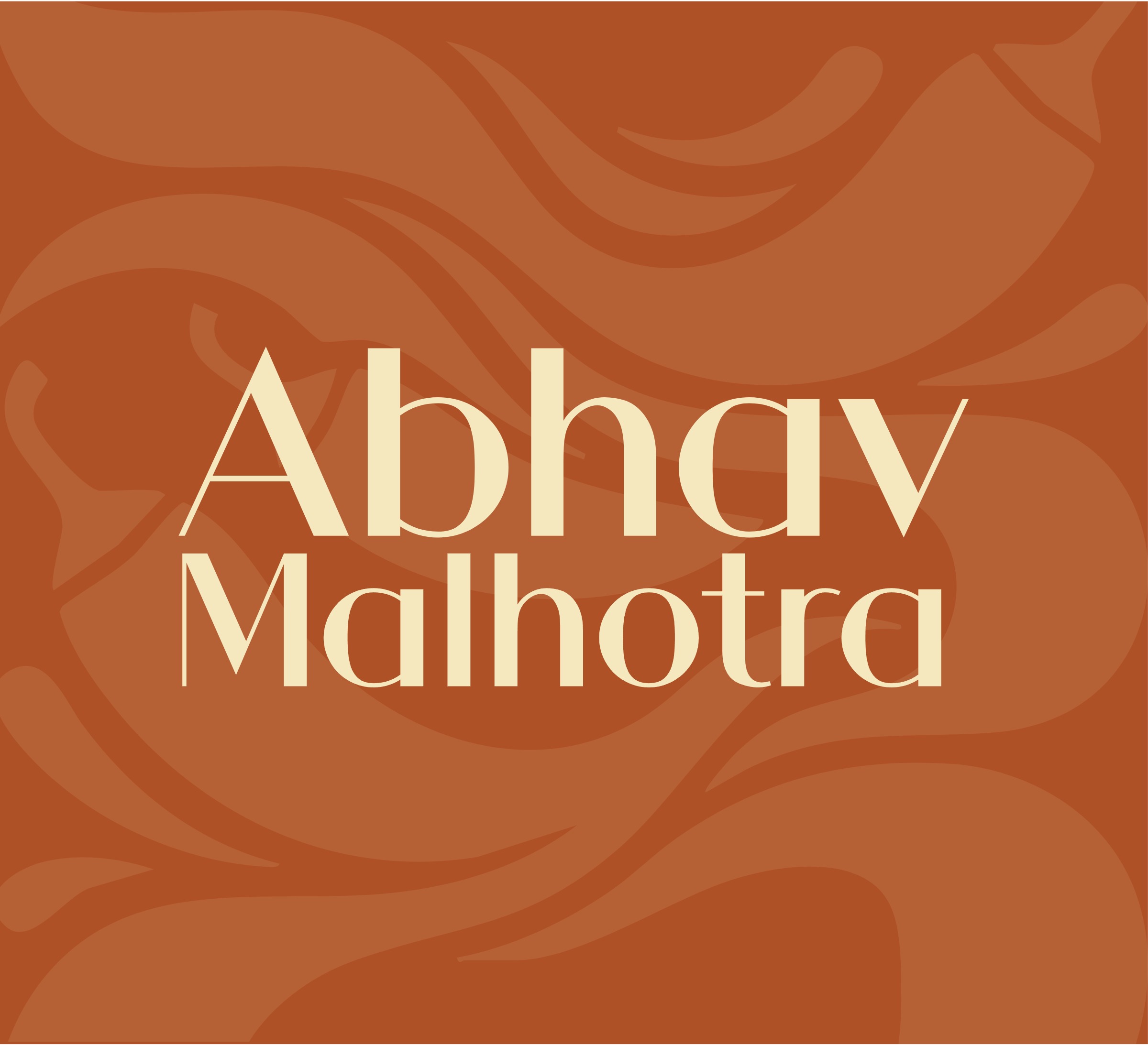 Abhav Malhotra wordmark on the ember flame pattern